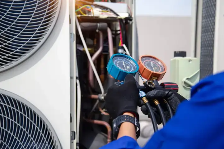 An efficient HVAC unit installed on the side of a commercial building.